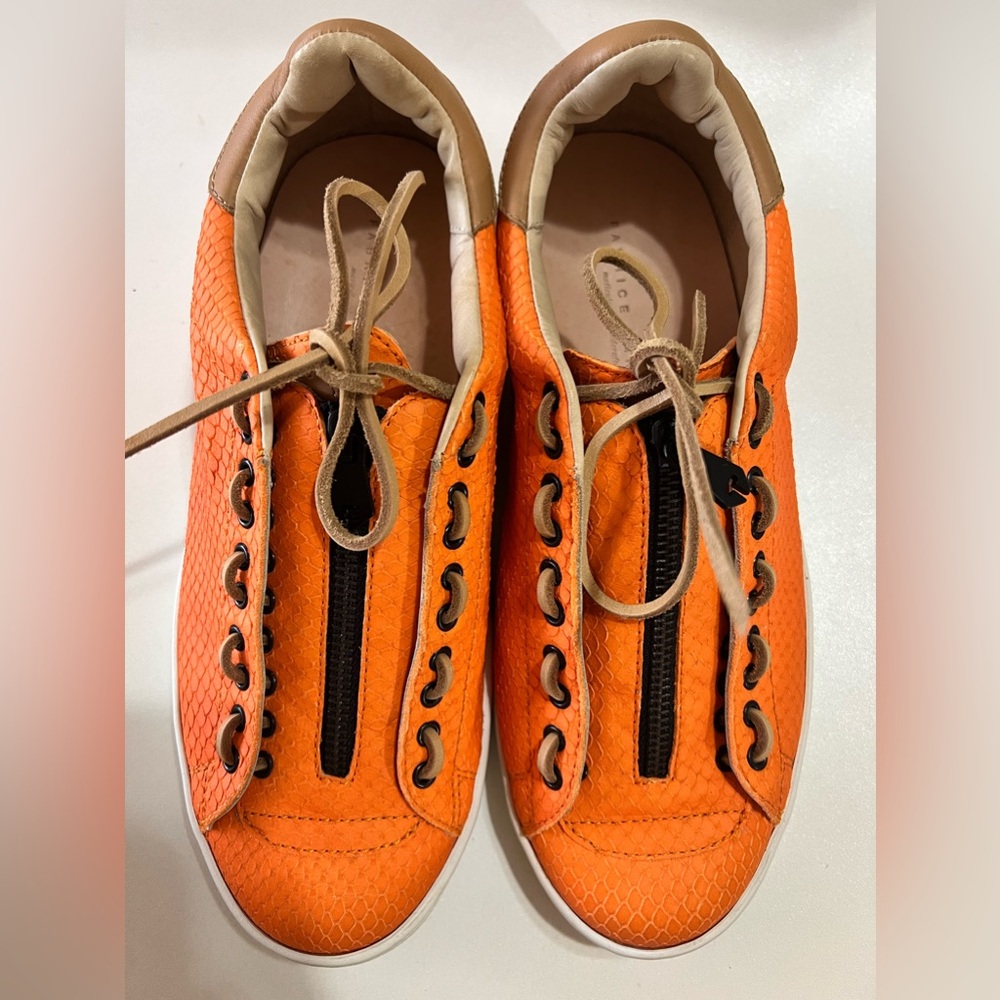 FABRICE TARDIEU Garry Sneakers Trainers Basketball Orange Pebbled Leather US 9